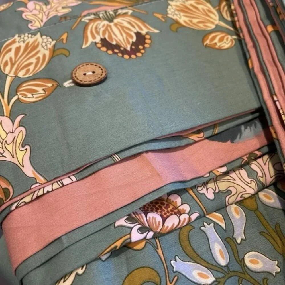 NEW Anthro Teal Reversible Floral Queen / King Boho Duvet Bedding & Sham Set